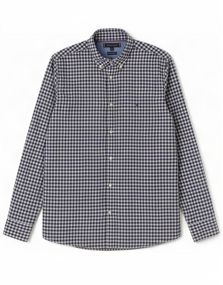 Tommy Hilfiger Herreskjorte Stor marineblå Gingham Bomuld