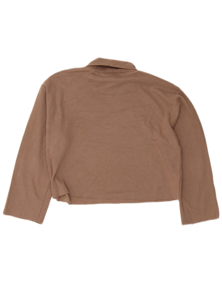 Zara Womens Crop Oversized Top Langærmet UK 14 Medium Beige Bomuld