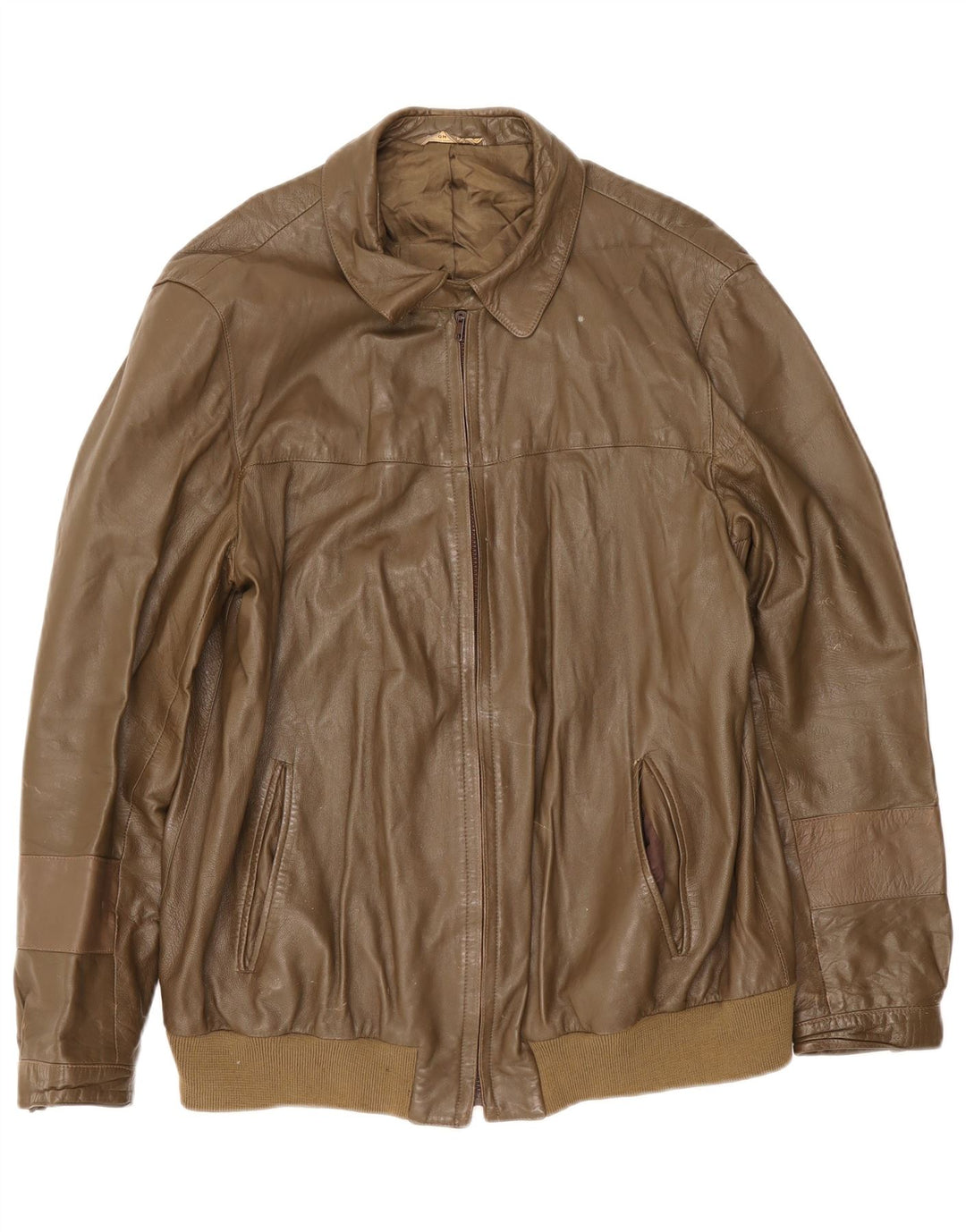 Vintage Herre Læderjakke UK 38 Medium Khaki Læder