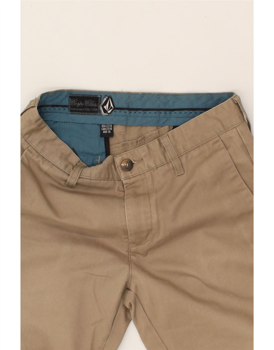 VOLCOM Boys Straight Chino Trousers 13-14 Years W27 L27 Beige Polyester Vintage Volcom and Second-Hand Volcom from Messina Hembry 