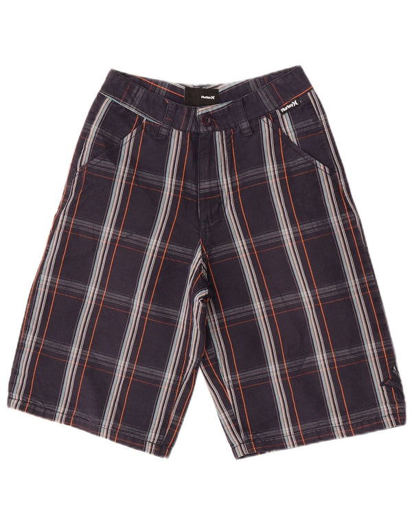 Hurley Boys Casual Shorts 9-10 år W23 Marineblå Plaid Bomuld