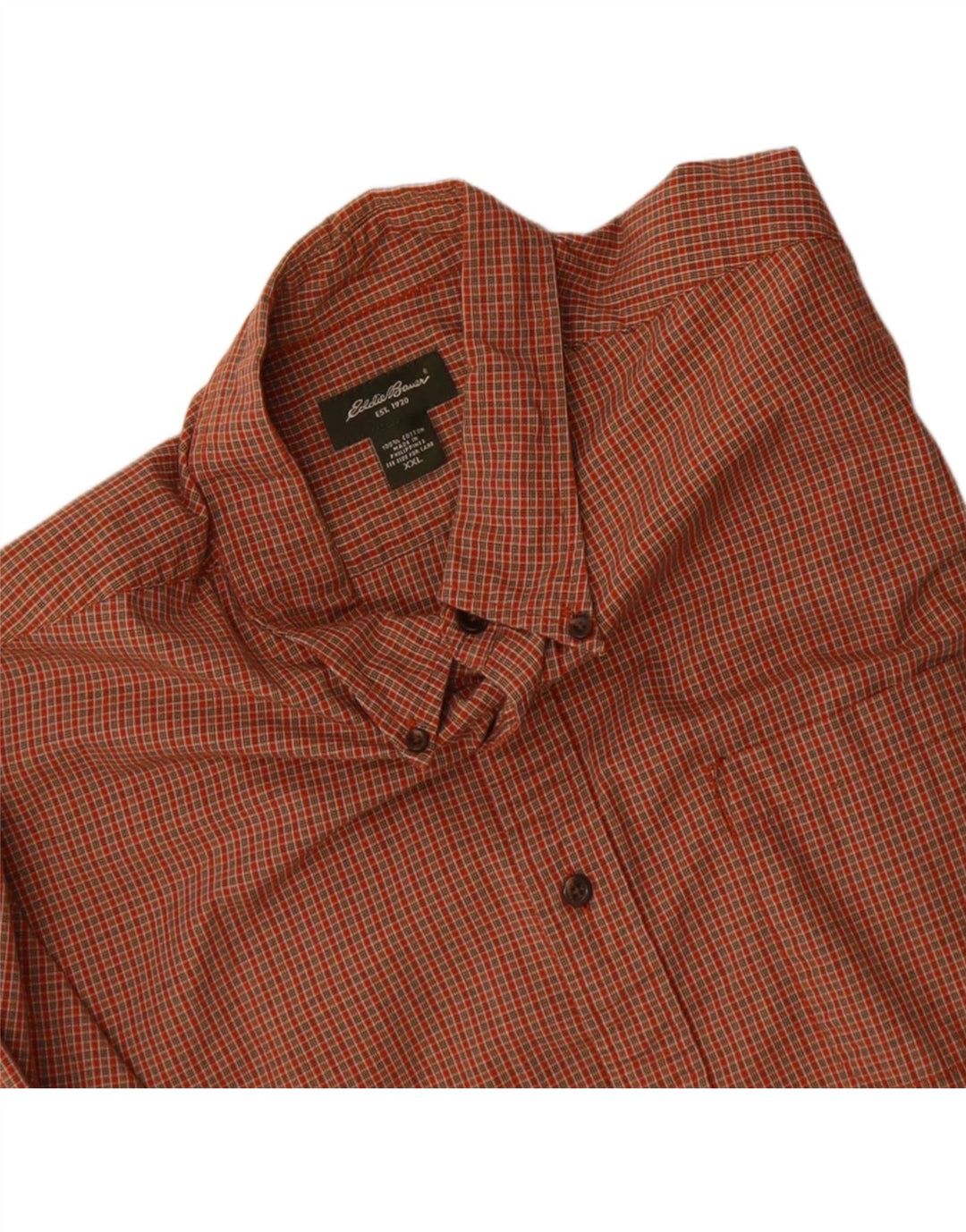 EDDIE BAUER Mens Shirt 2XL Orange Check Cotton Vintage Eddie Bauer and Second-Hand Eddie Bauer from Messina Hembry 