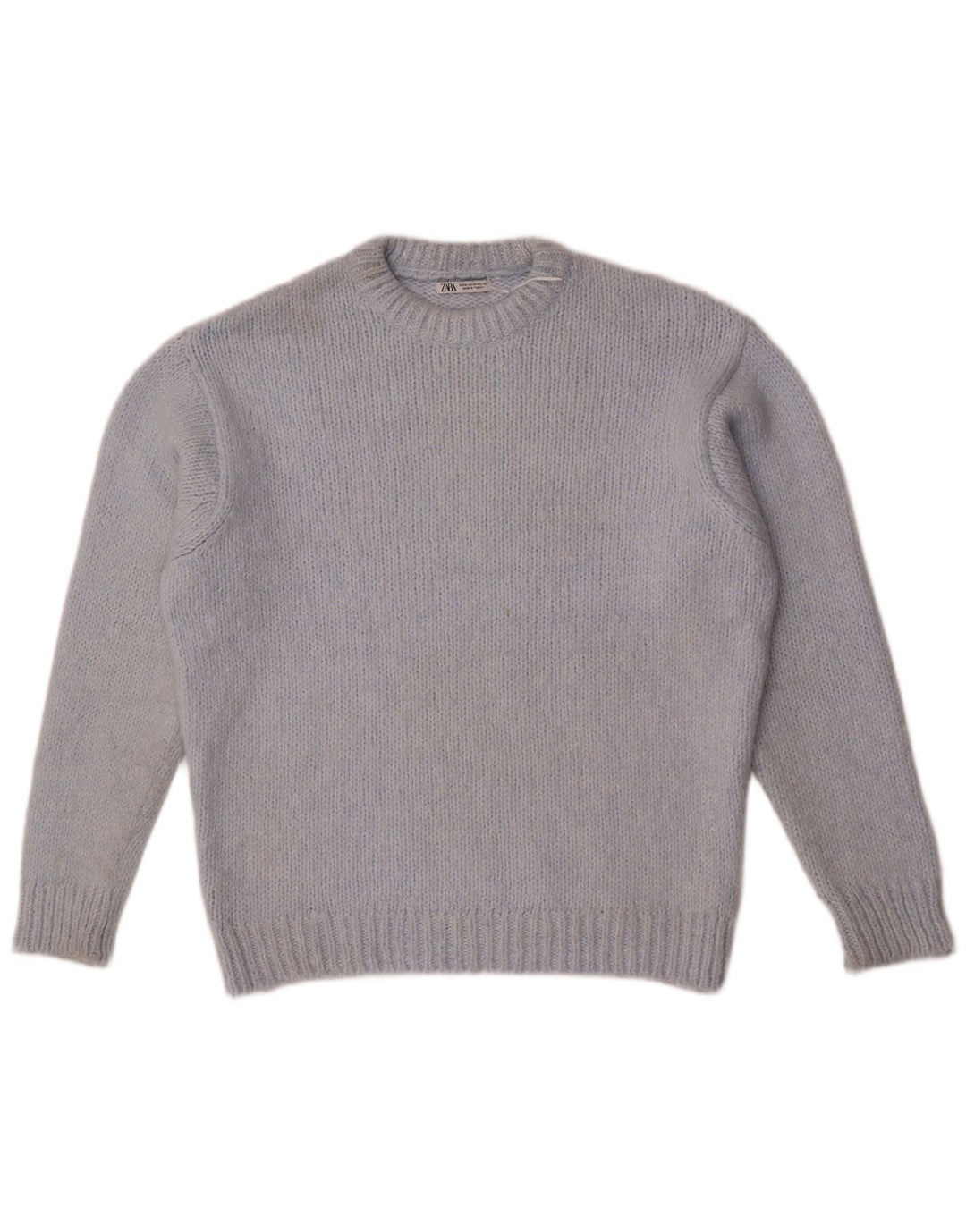 Zara Womens Oversized Crew Neck Jumper Sweater UK 14 Medium Blue Acryl