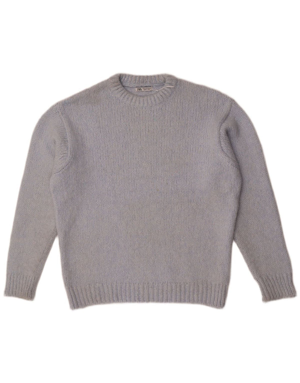 Zara Womens Oversized Crew Neck Jumper Sweater UK 14 Medium Blue Acryl