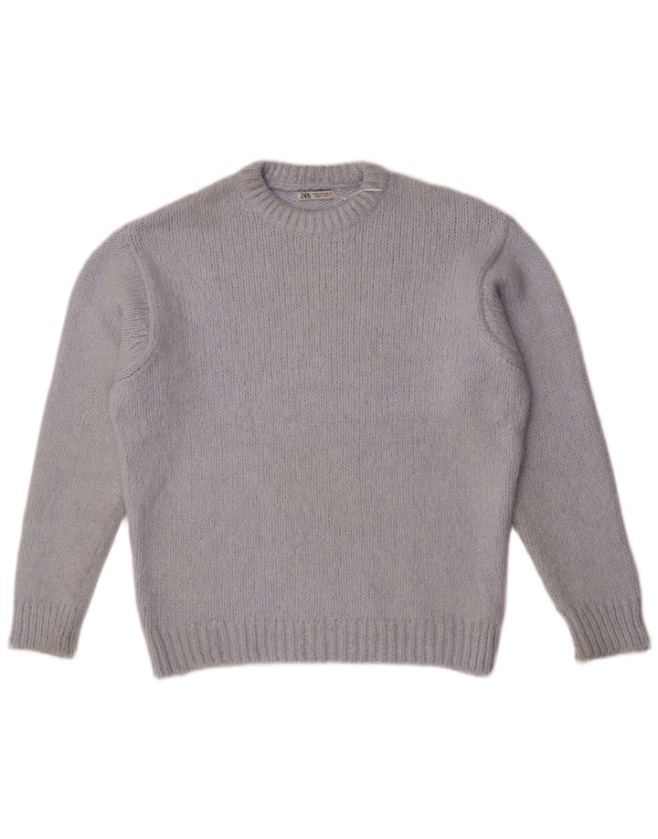 Zara Womens Oversized Crew Neck Jumper Sweater UK 14 Medium Blue Acryl