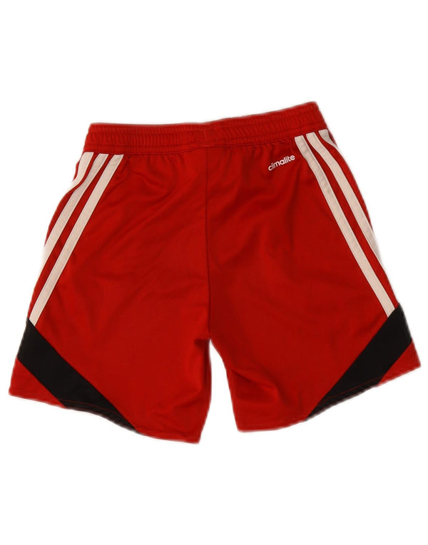 Adidas Boys Climalite Sport Shorts 7-8 Years Small Red Colourblock