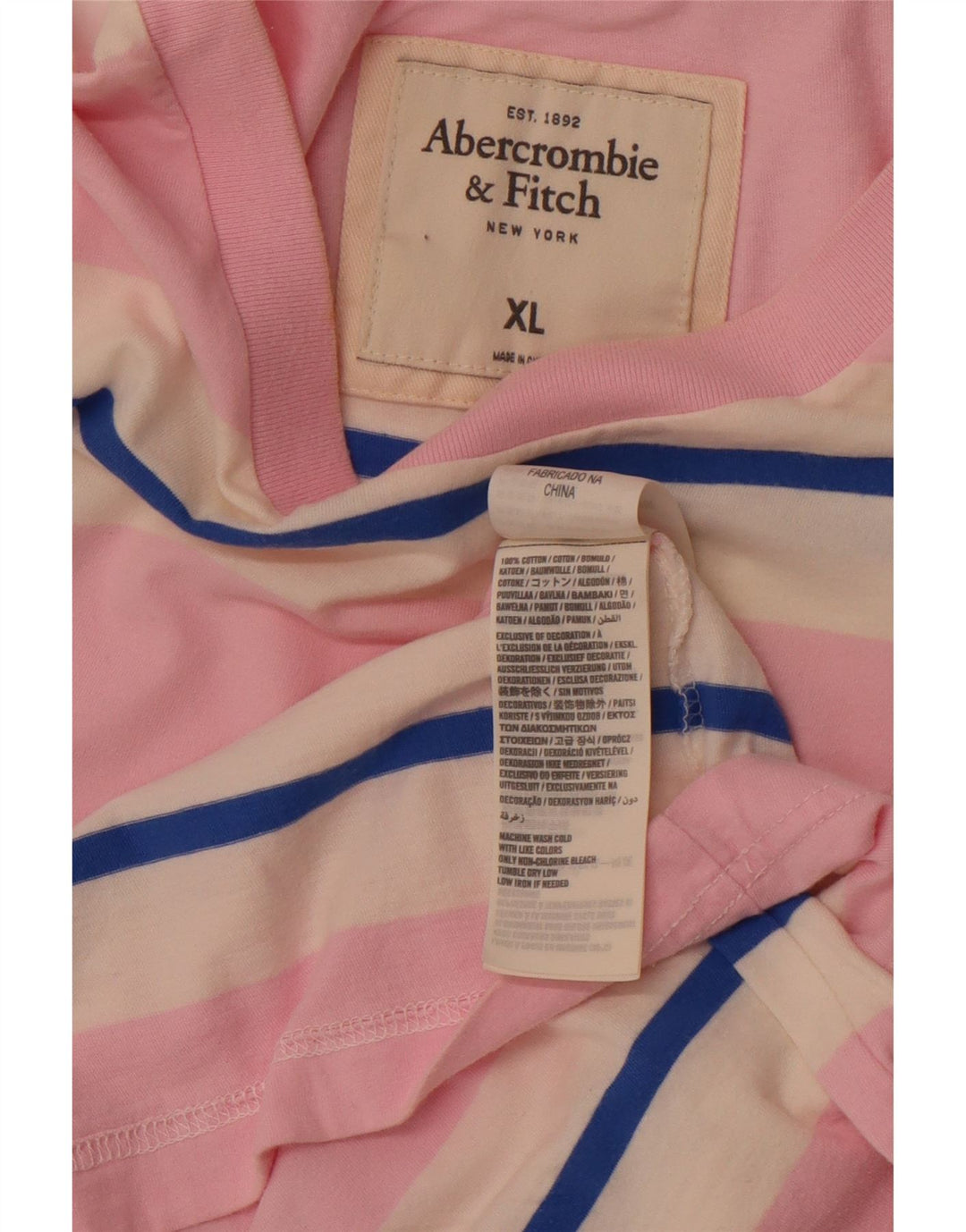ABERCROMBIE & FITCH Muscle T-Shirt Top XL Pink Stribet Bomuld