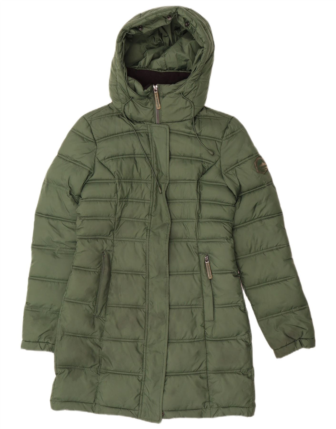 Superdry Polstret frakke med hætte til kvinder UK 6 XS Grøn polyester