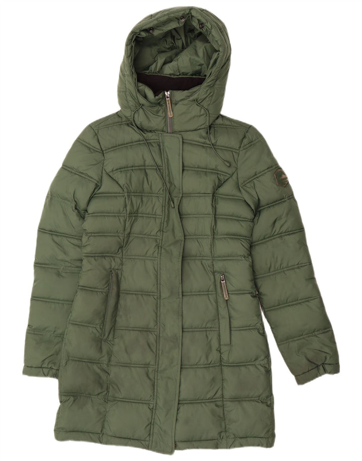 Superdry Polstret frakke med hætte til kvinder UK 6 XS Grøn polyester