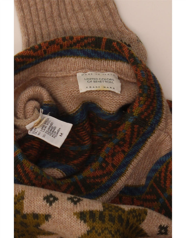 Benetton Herre trøjetrøje med rund hals Medium Beige Fair Isle Wool