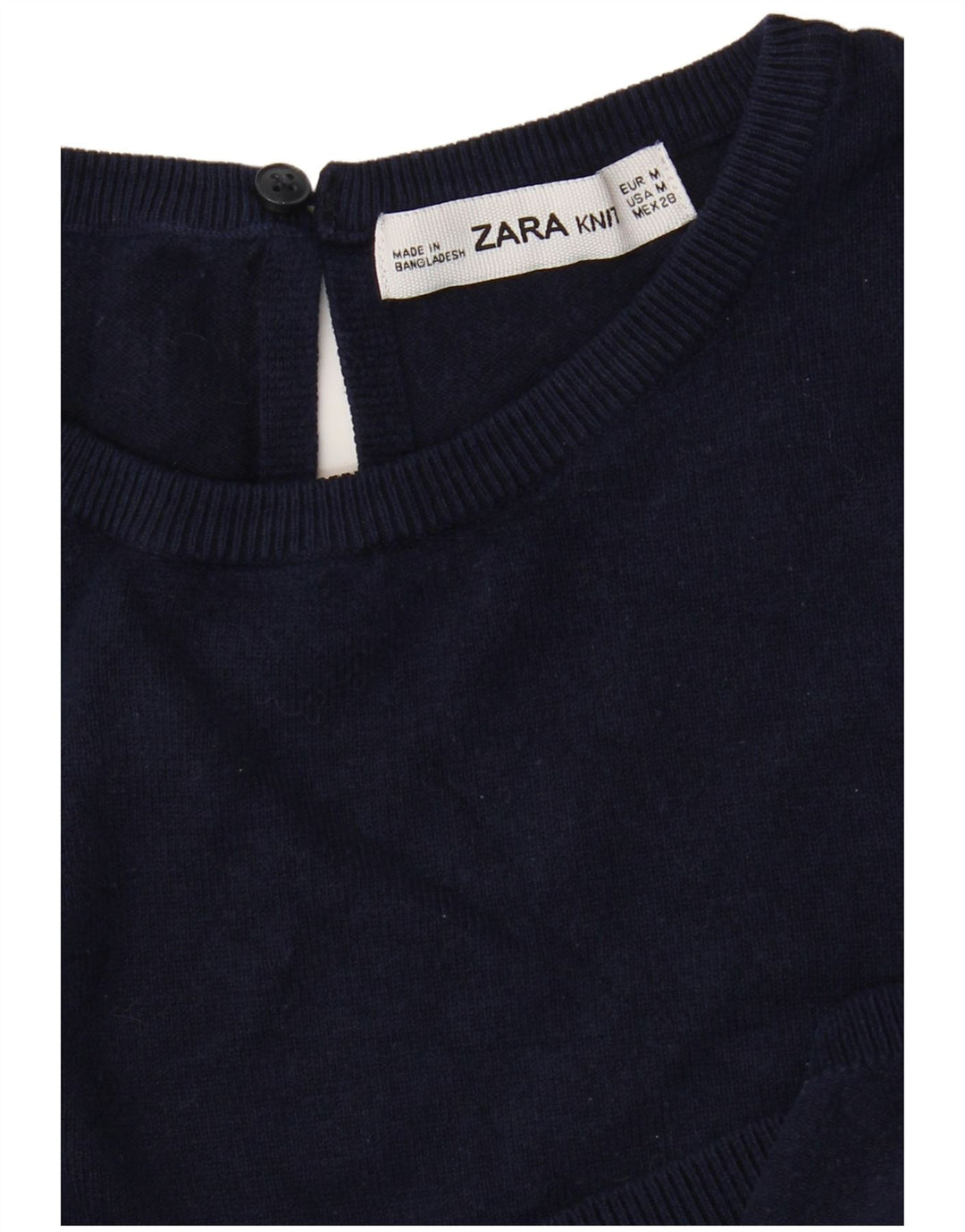 Zara Dame Crop Crew Neck Jumper Sweater UK 12 Medium Navy Blue