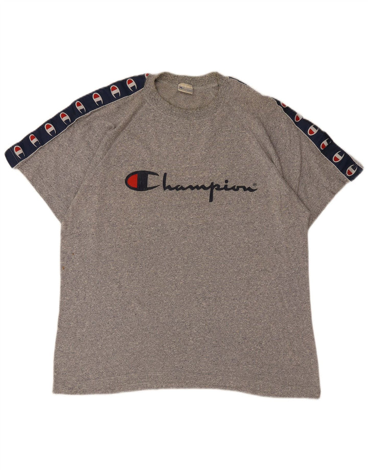 Champion Herre Grafisk T-Shirt Top Stor Grå Colourblock Bomuld
