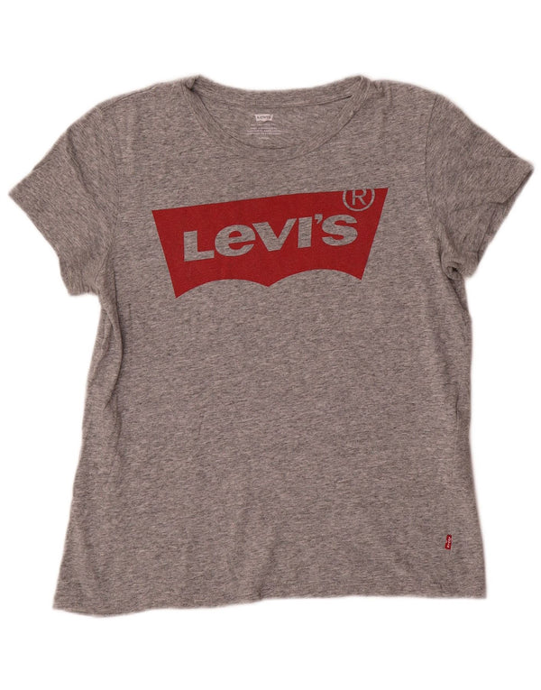 Levi's Grafisk T-shirt top til kvinder DK 10 Små grå flækket bomuld