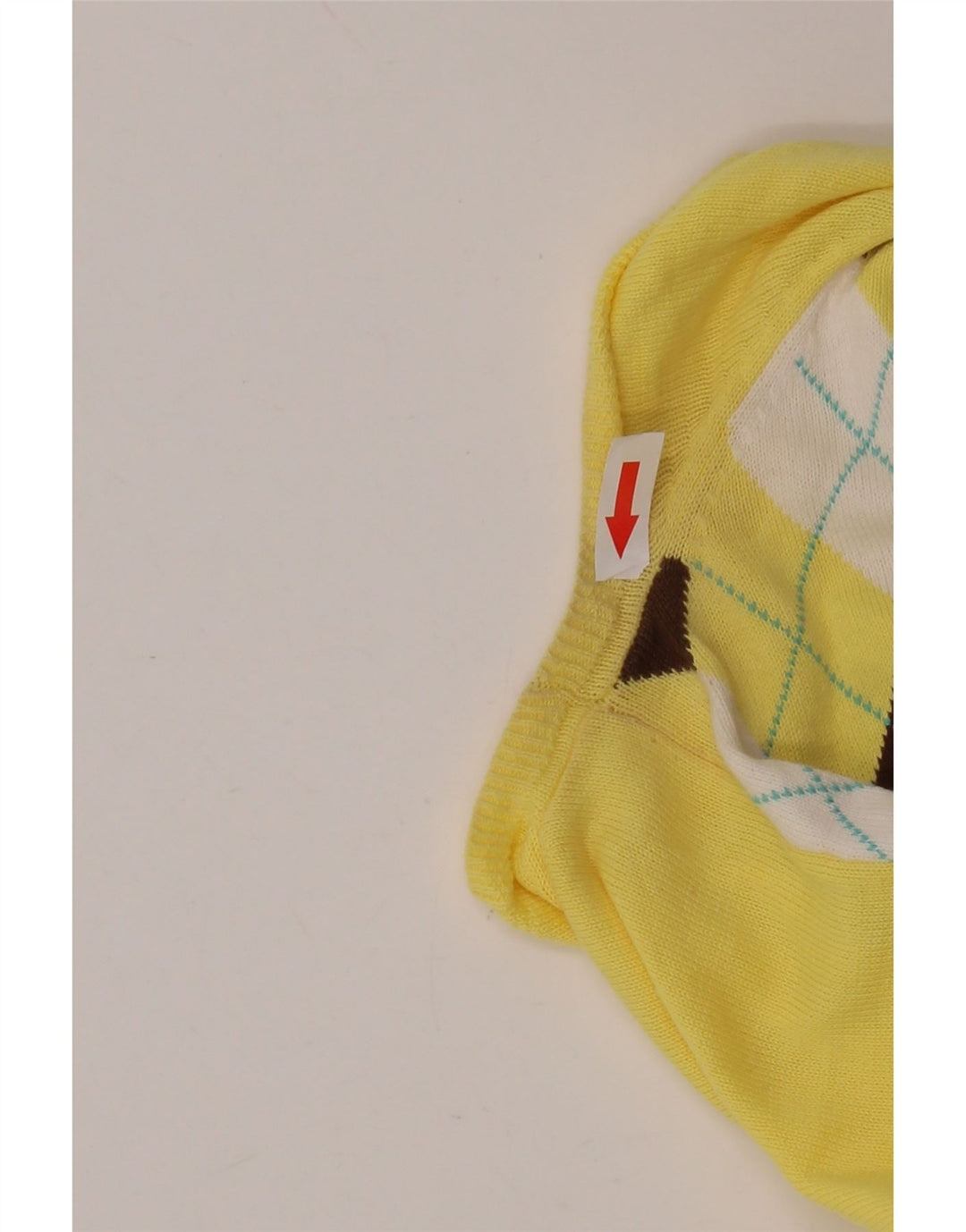J. CREW Dame V-hals sweater UK 12 Medium Yellow Argyle/Diamond