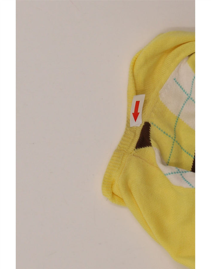 J. CREW Dame V-hals sweater UK 12 Medium Yellow Argyle/Diamond