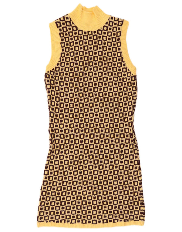 Zara Womens Sleeveless Jumper Dress UK 14 Large Yellow Geometric Acrylic