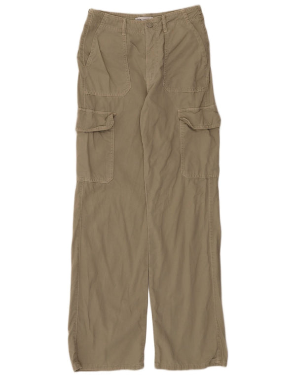 Zara Dame Højtalje Loose Fit Cargo Bukser EU 34 2XS W24 L32 Khaki