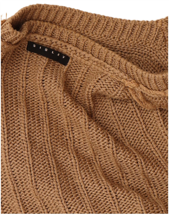 SISLEY Mens V-Neck Jumper Sweater XL Beige Acrylic