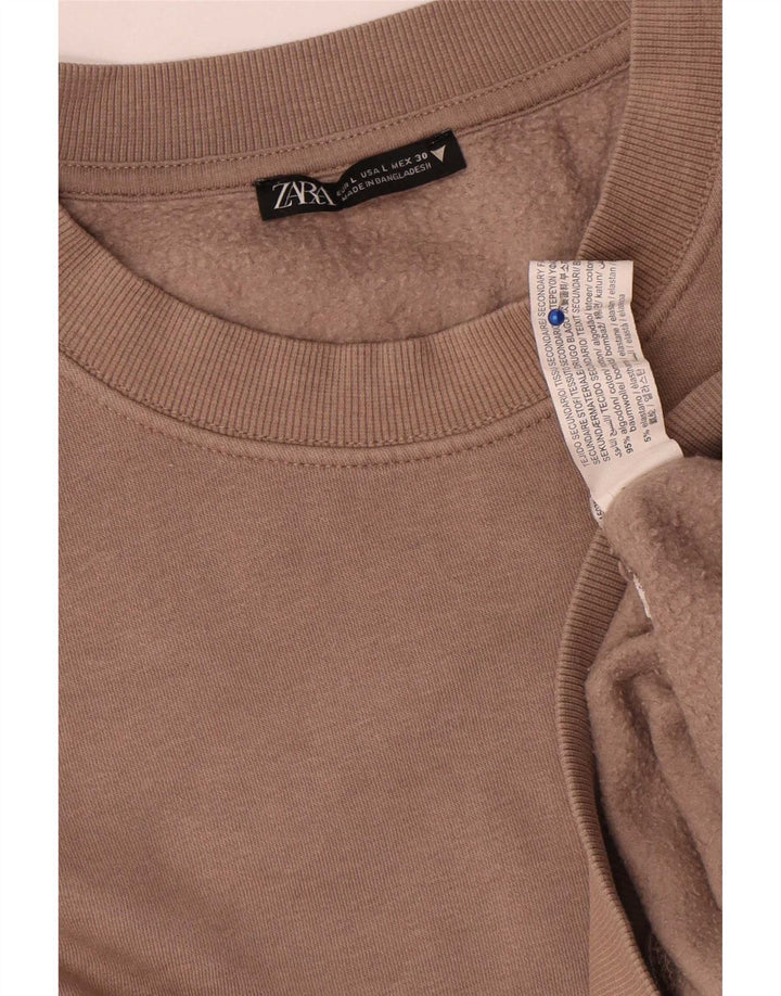 Zara Dame Sweatshirt Jumper UK 16 Stor Beige Bomuld