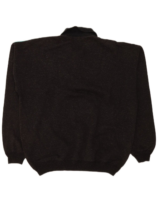 Vintage herre grafisk polo hals sweater stor grå farveblok