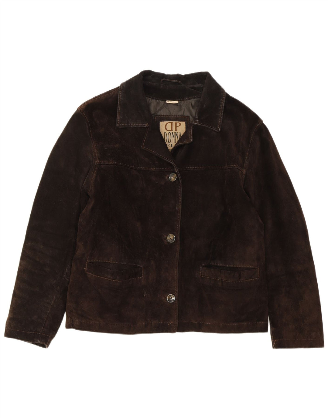 VINTAGE Dame ruskindsjakke IT 46 Stor brunt læder