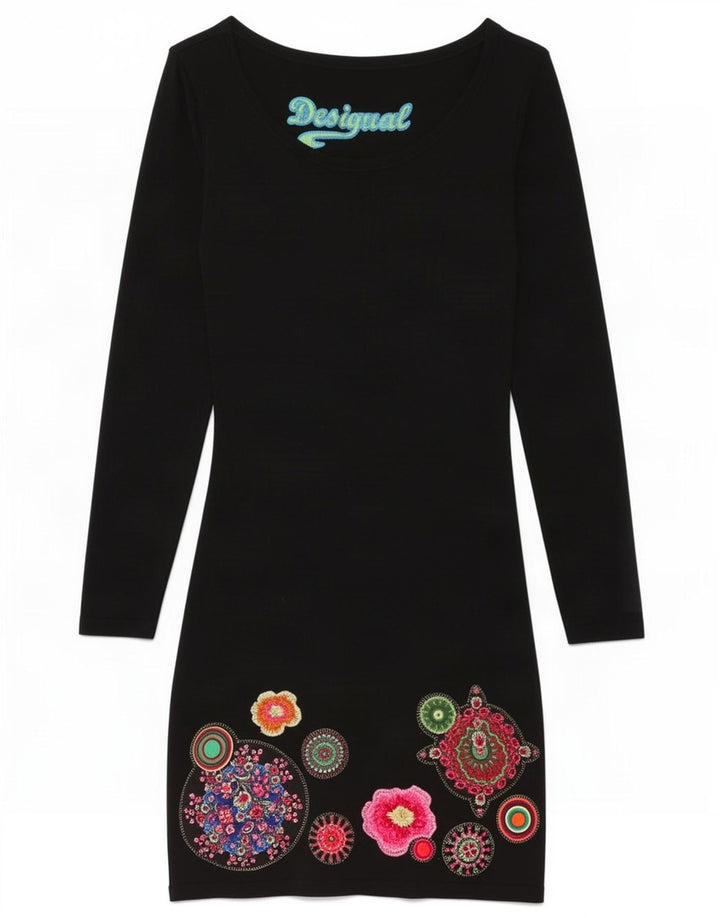 Desigual Kvinders Grafisk Skede Kjole UK 12 Medium Sort Geometrisk