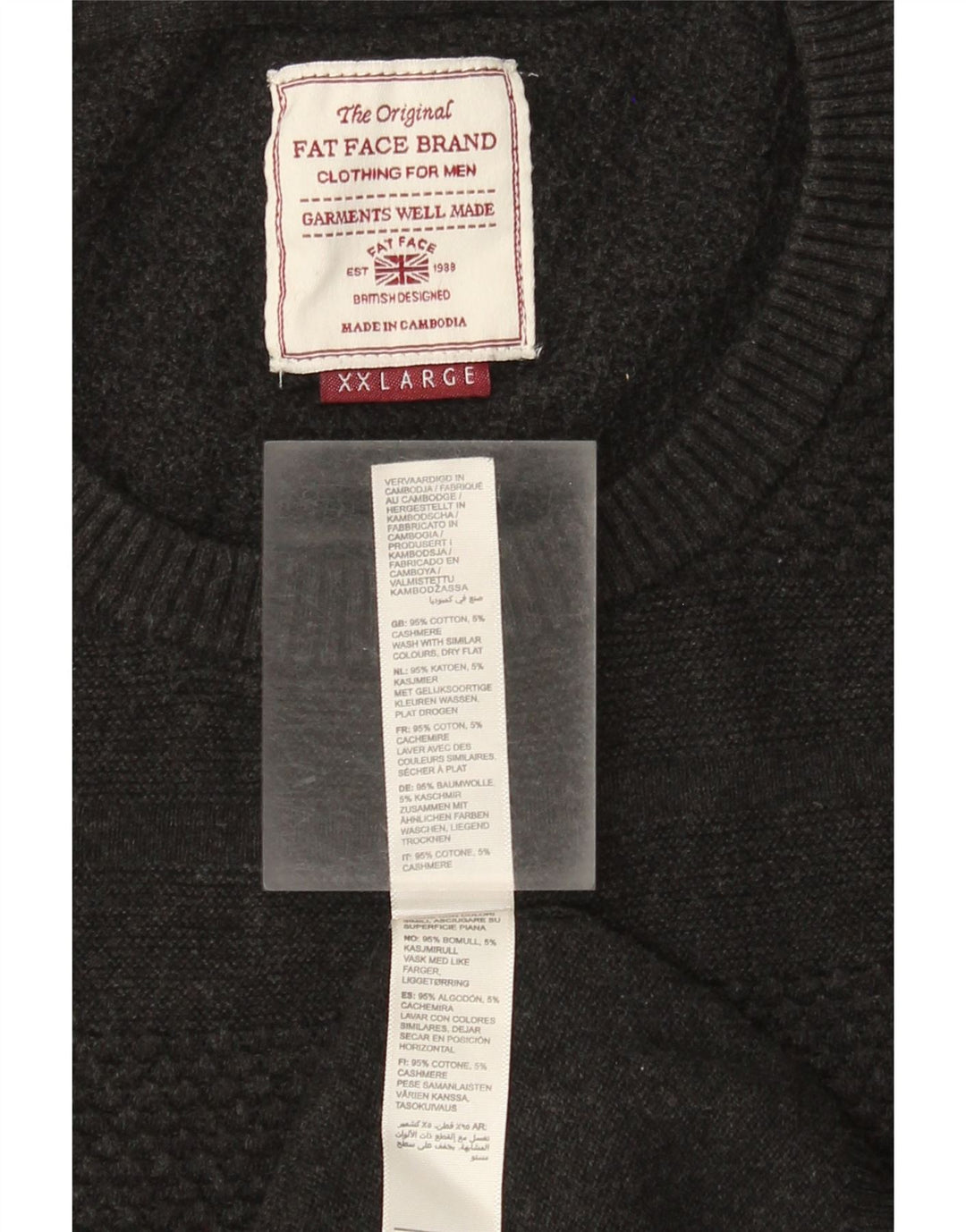 Fedt ansigt herre rund hals sweater 2XL grå bomuld