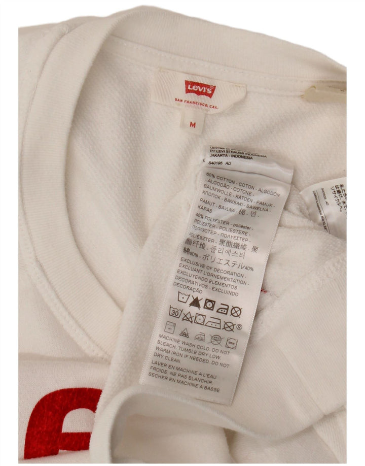 LEVI'S Womens Crop Graphic Sweatshirt Jumper UK 14 Medium White Cotton