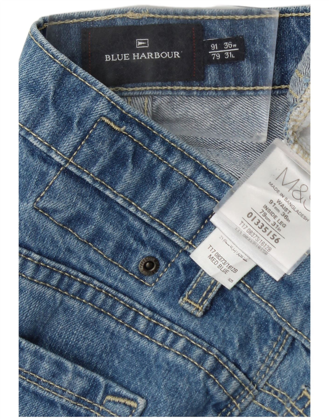 Marks & Spencer Herre Blue Harbor Straight Jeans W36 L31 Blue Cotton