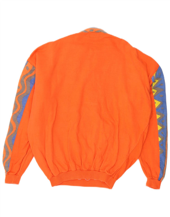 Vintage sweatshirt med lynlås til mænd Medium Orange Colourblock 80'erne
