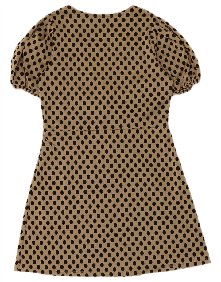 Zara Dame A-Line Kjole UK 12 Medium Beige Polka Dot
