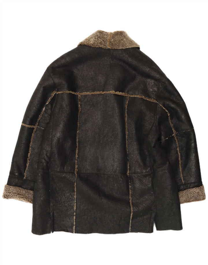 Vintage Herre Sherpa Læderjakke IT 54 2XL Sort Læder