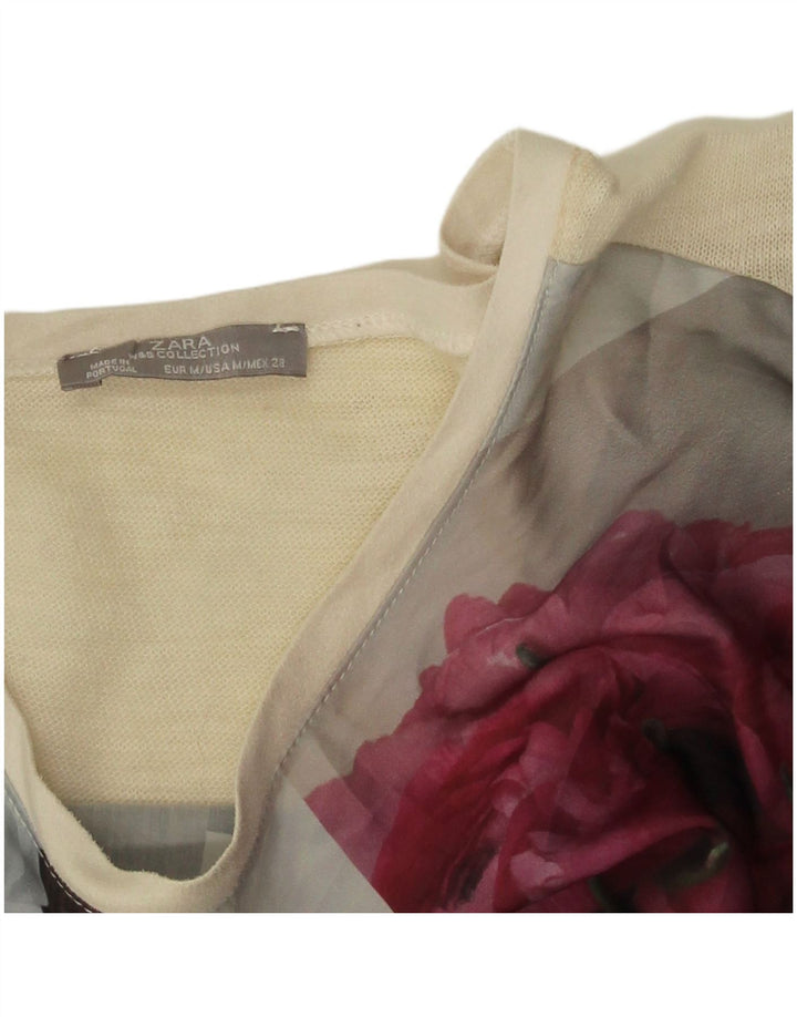 Zara Dame Top 3/4 ærmer UK 14 Medium Beige Floral