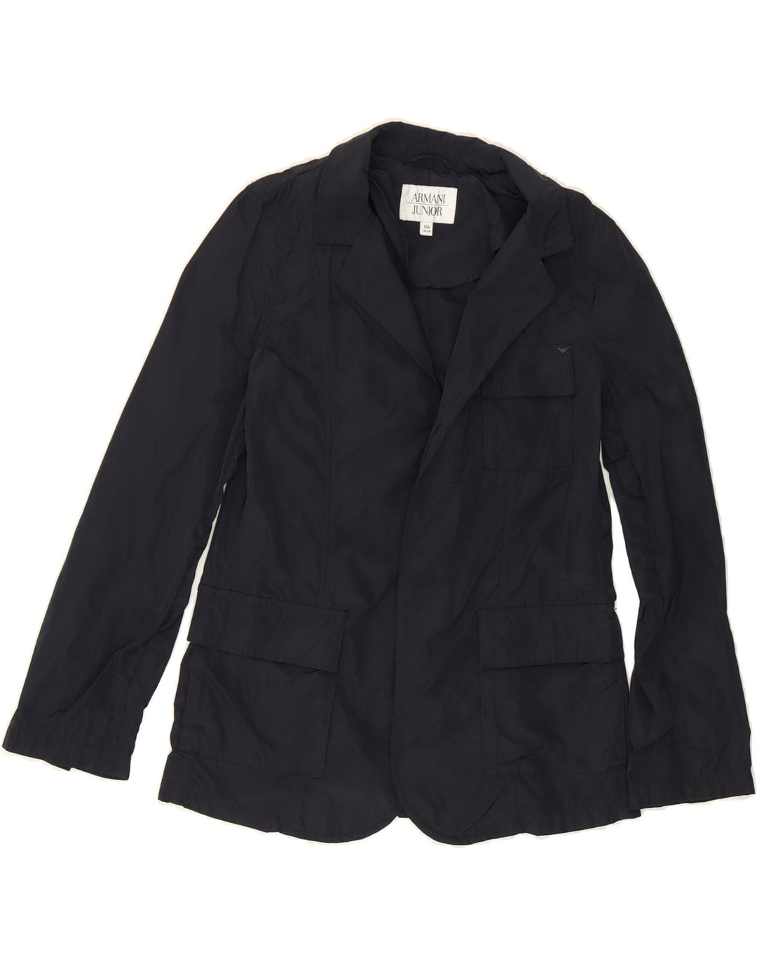 ARMANI JUNIOR Girls Utility Jacket 9-10 Years Navy Blue Polyester Vintage Armani Junior and Second-Hand Armani Junior from Messina Hembry 
