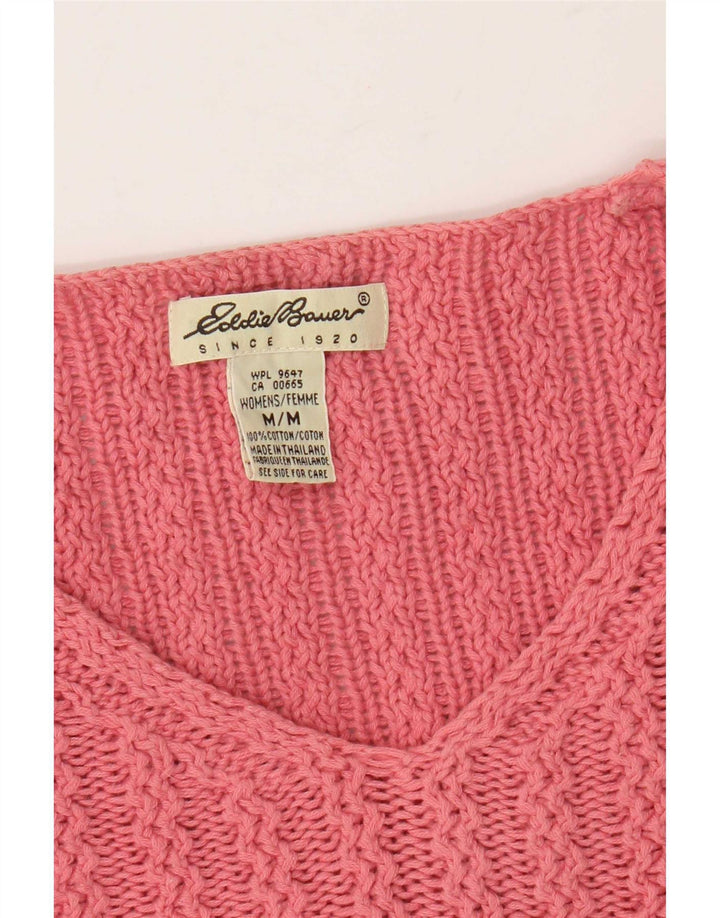Eddie Bauer Dame Oversized V-hals sweater UK 14 Medium Pink Bomuld