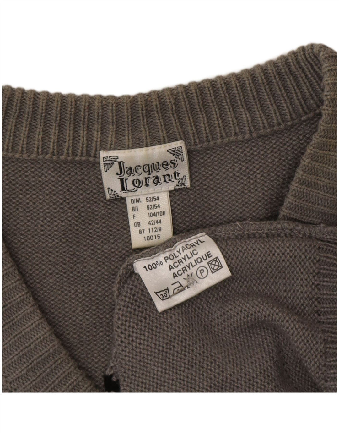 Jacques Lorant Herre V-hals sweater UK 42/44 Stor grå stribet