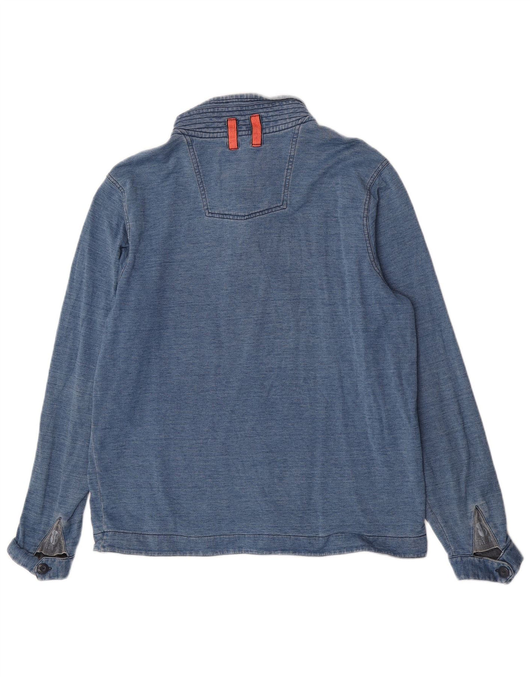 Fat Face Herre Button Neck Sweatshirt Jumper Stor Blå Nålestribet Bomuld