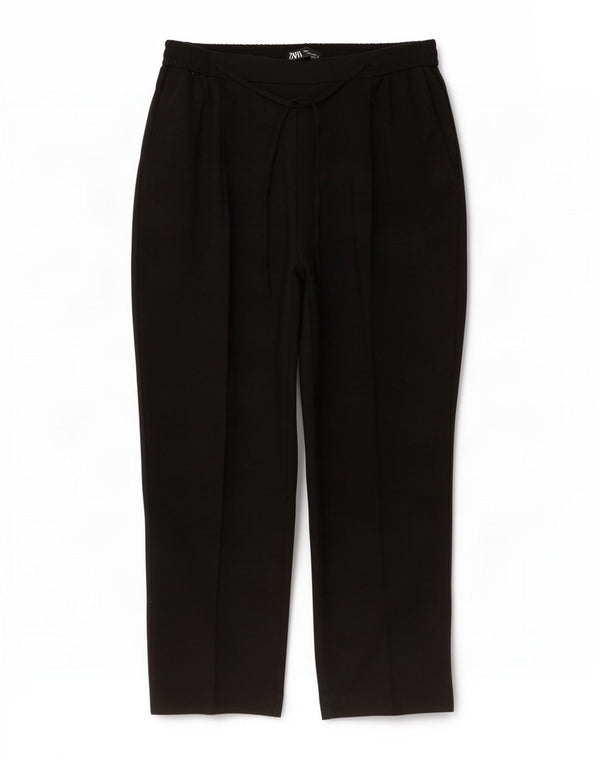 Zara kvinders højtaljede koniske chinobukser XL W32 L26 sort polyester
