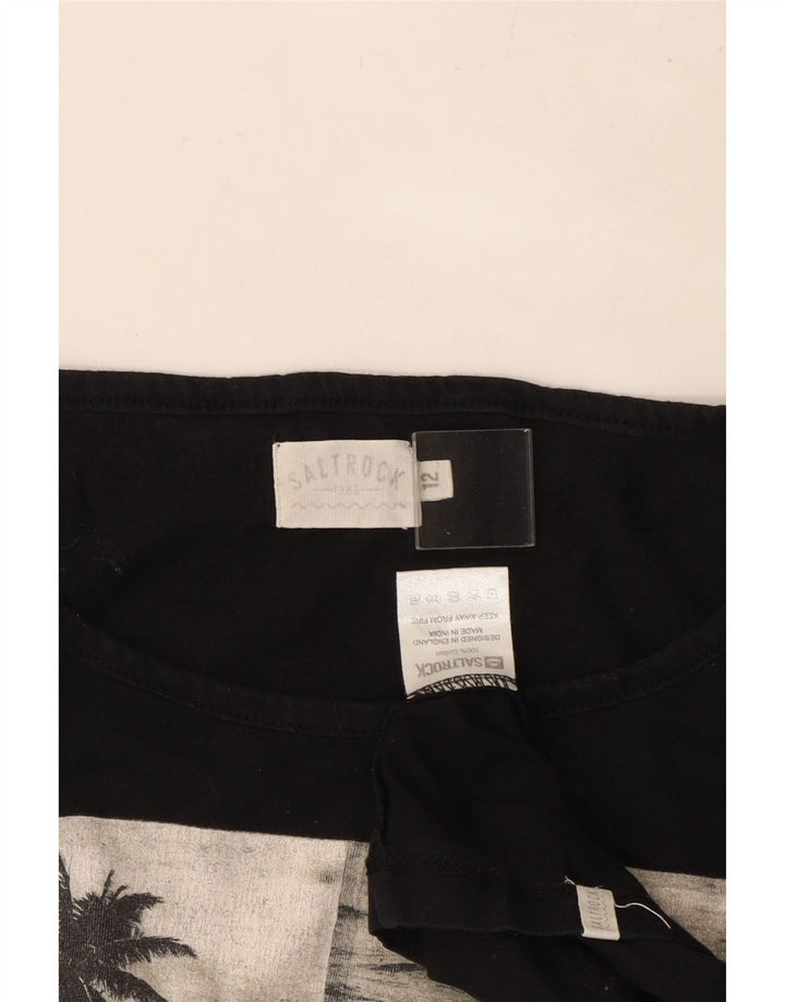 SALTROCK Dame Grafisk T-Shirt Top UK 12 Medium Sort Bomuld