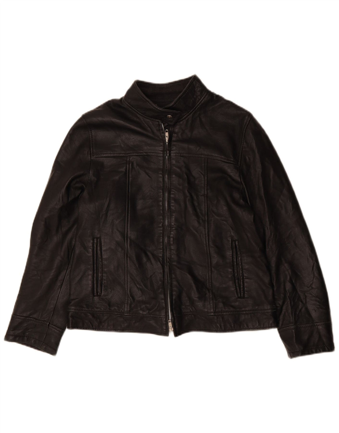 VINTAGE Dame Loose Fit Læderjakke UK 6 XS Sort Læder