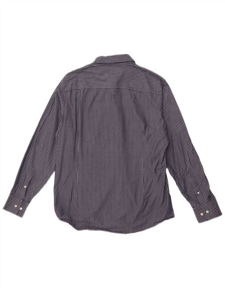 CALVIN KLEIN Herre Slim Fit skjorte str. 43 Large Navy Blue Pinstripe