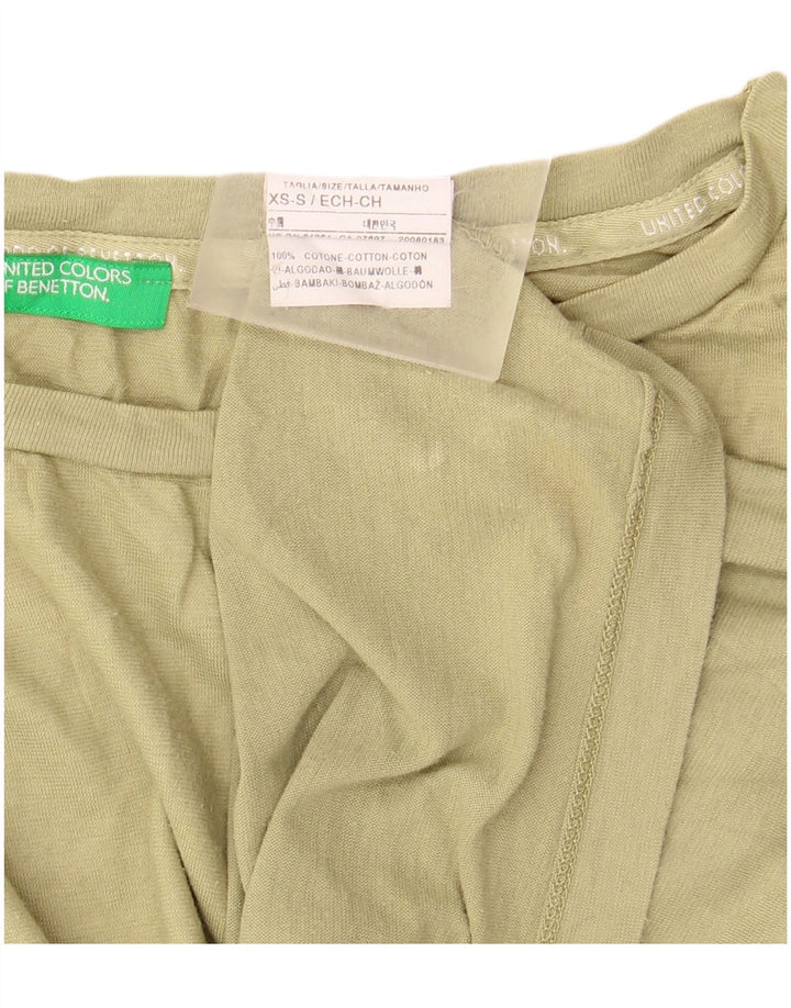 BENETTON Dame Crop Oversized T-shirt Top UK 6 XS Khaki Bomuld