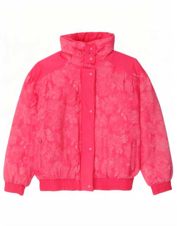 Vintage Dame Oversized Polstret Jakke IT 46 Large Pink Floral Bomuld