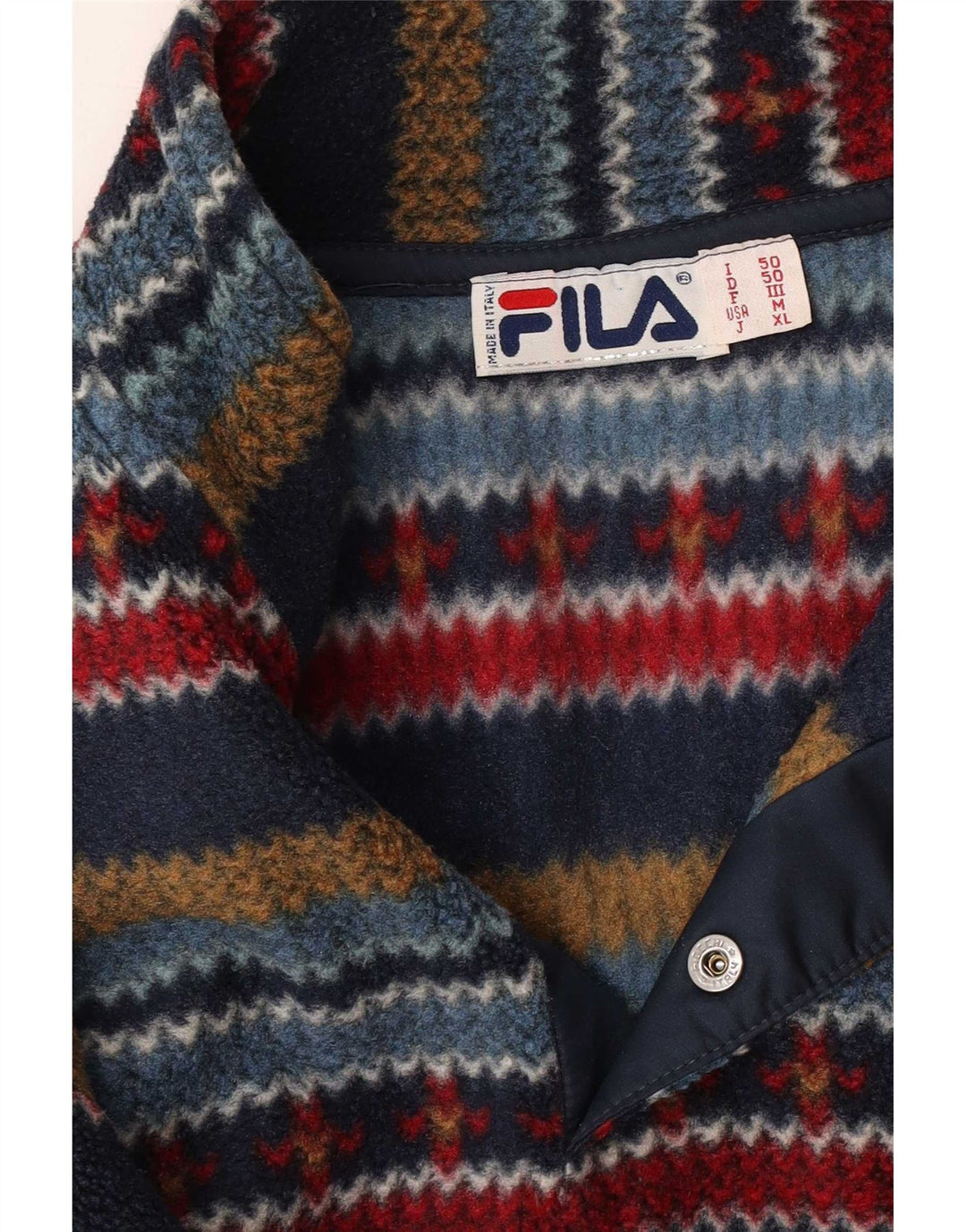 Fila Herre Button Neck Fleece Jumper IT 50 Medium Flerfarvet Geometrisk