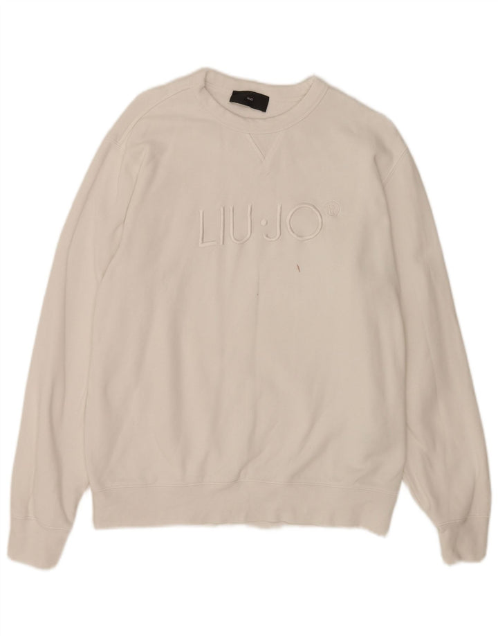 Liu Jo Dame Grafisk Sweatshirt Jumper UK 14 Medium Hvid Bomuld