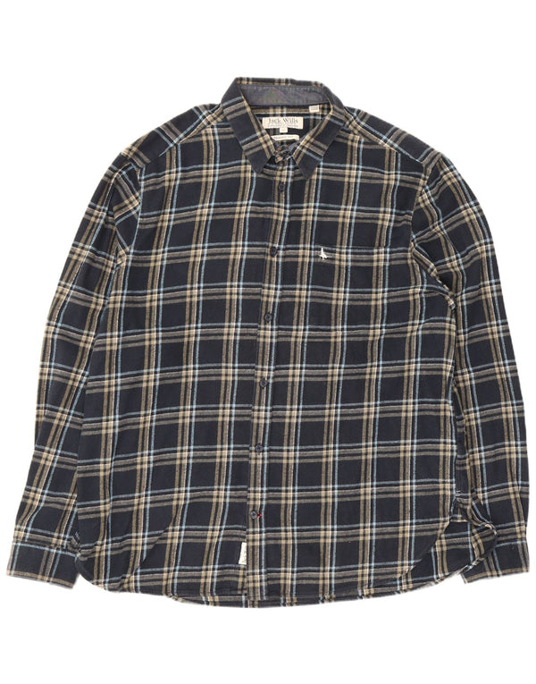 Jack Wills Herre Classic Fit Flannel Shirt XL Navy Blue Ternet Bomuld