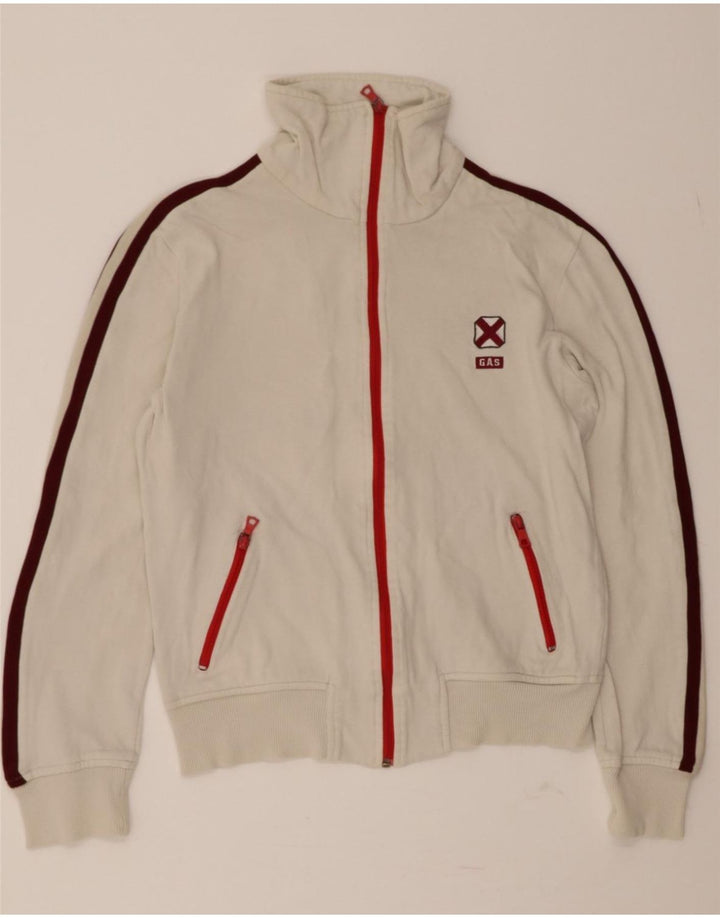 GAS Womens Graphic Tracksuit Top Jacket UK 16 Large White Vintage Gas and Second-Hand Gas from Messina Hembry 