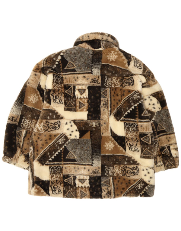 Vintage Dame imiteret Pelsjakke UK 18 XL Beige Patchwork