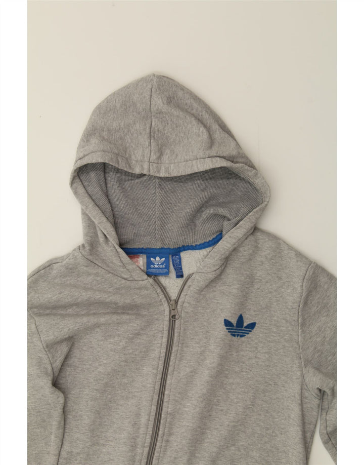 ADIDAS Boys Graphic Zip Hoodie Sweater 13-14 Years Grey Vintage Adidas and Second-Hand Adidas from Messina Hembry 