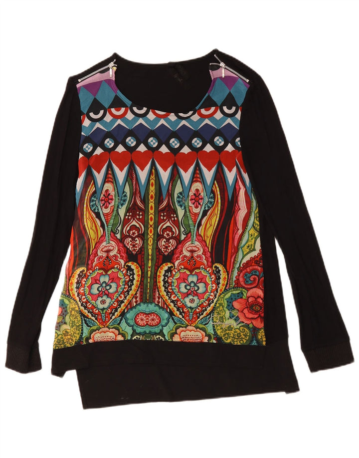 DESIGUAL Dame Grafisk Top Langærmet UK 12 Medium Black Floral